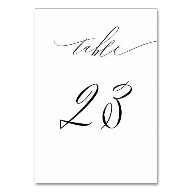 Elegant White Black Modern Script 23 Wedding Table Number (Front)