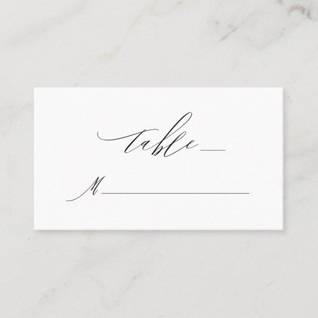 Elegant White Black Modern Script Monogram Wedding Place Card (Front)