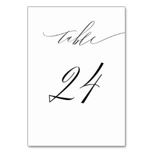 Elegant White Black Modern Script No 24 Wedding Table Number