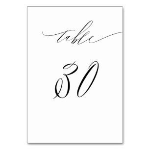 Elegant White Black Modern Script No 30 Wedding Table Number