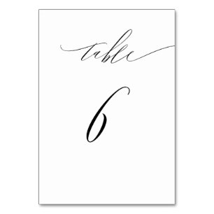 Elegant White Black Modern Script No 6 Wedding Table Number
