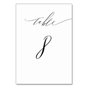 Elegant White Black Modern Script No 8 Wedding Table Number