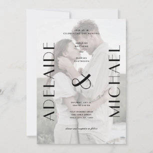 Elegant White Black Photo Wedding Invitation