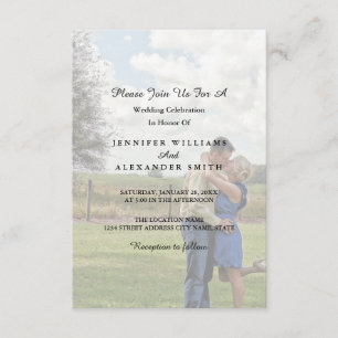Elegant White & Black Photo Wedding Invitation