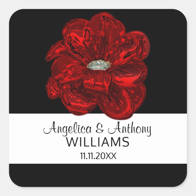 Elegant White,Black, Red Rose Flower Wedding Seals (Front)