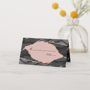Elegant White Black Rose Gold Foil Agate Wedding Place Card