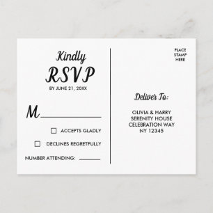 Elegant White Black RSVP Postcard