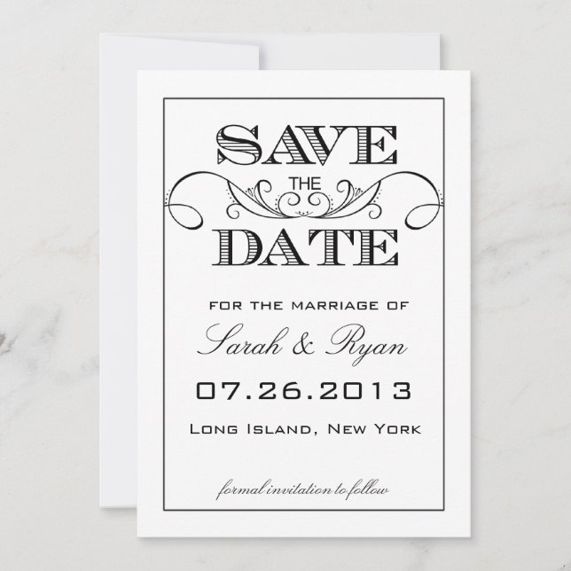 Elegant White & Black Save the Date Announcement (Front)