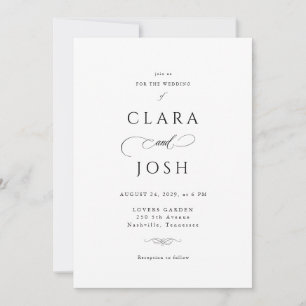 Elegant White Black Script Wedding Invitation