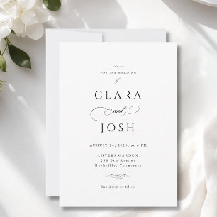 Elegant White Black Script Wedding Invitation