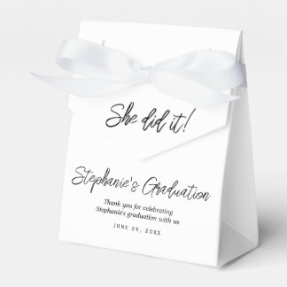 Elegant White & Black She Did It Graduation Party  Favour Box