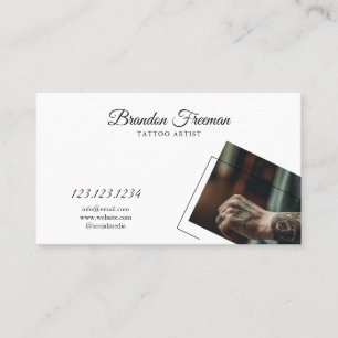 Elegant White & Black Tattoo Hand Tattooist  Business Card