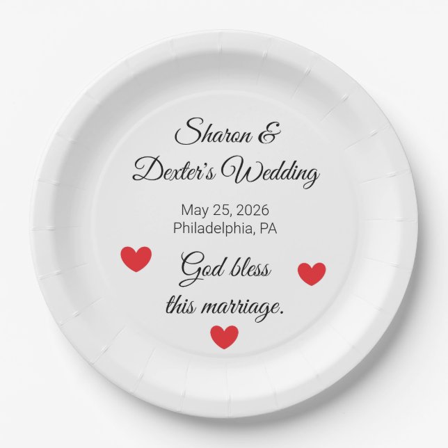 Elegant White & Black Wedding Reception  Paper Plate (Front)