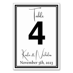 Elegant White & Black Wedding Table Number