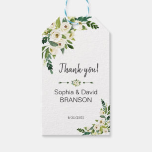Elegant White Blooming Floral Handwriting Wedding Gift Tags