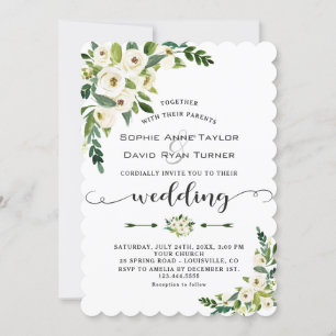 Elegant White Blooming Floral Handwriting Wedding Invitation