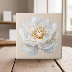 Elegant white blooming peony french country tile