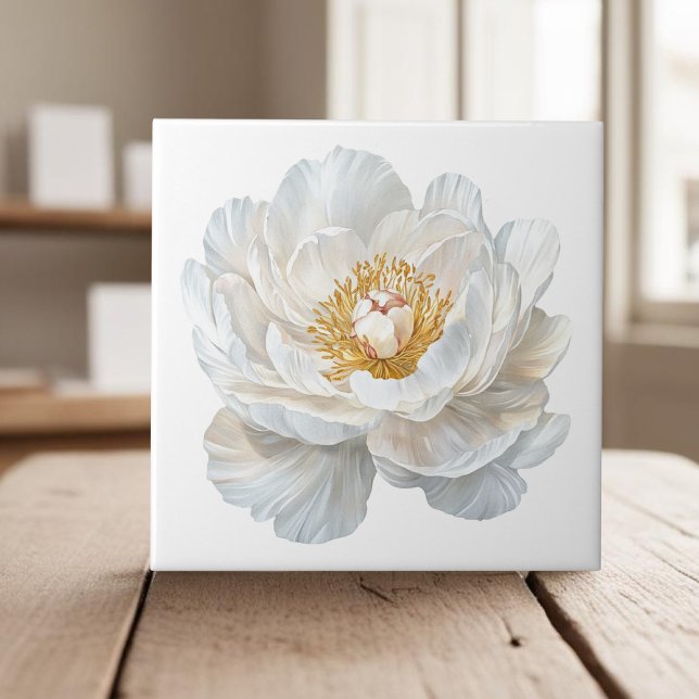Elegant white blooming peony french country tile (Creator Uploaded)