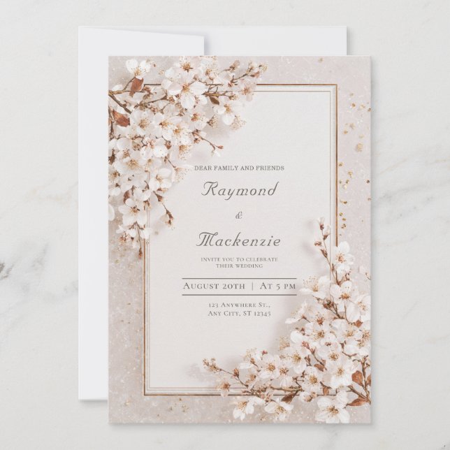 Elegant White Blossom Floral Wedding  Invitation (Front)