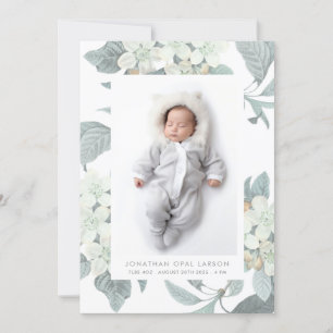 Elegant White Blossom Flower Photo Frame Birth Announcement