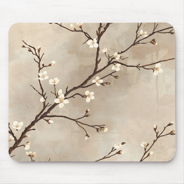Elegant White Blossom Minimal Branch Mouse Mat (Front)