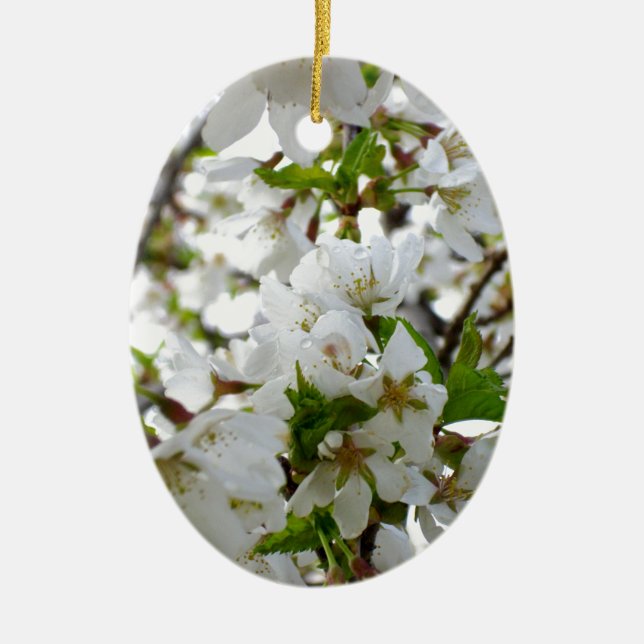 Elegant white blossoms white florals white flowers ceramic tree decoration (Front)