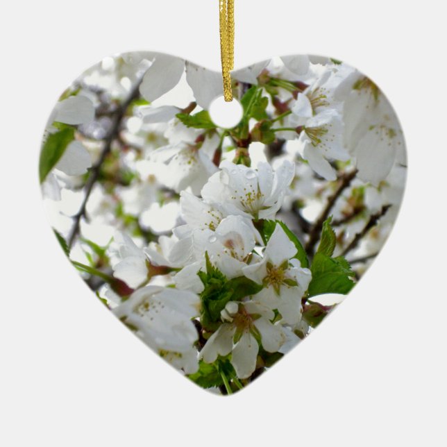 Elegant white blossoms white florals white flowers ceramic tree decoration (Front)