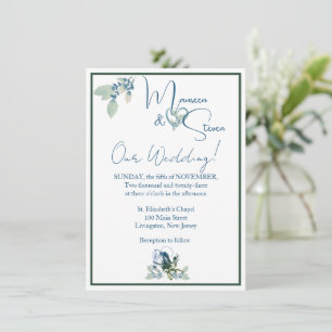 Elegant White, Blue, and Green Orchid Wedding Invitation