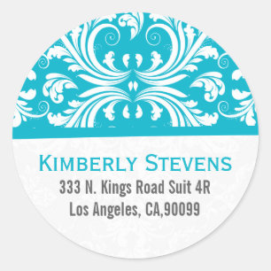 Elegant White & Blue Floral Damasks Classic Round Sticker