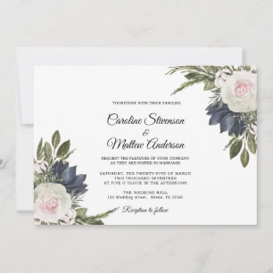  Elegant White   Blue Floral Wedding invitation