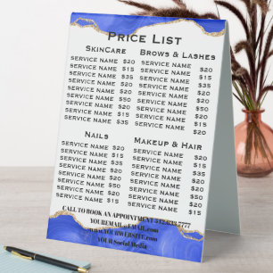 Elegant White Blue Gold Marble Salon Service Menu
