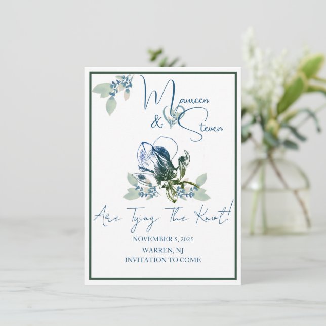 Elegant White, Blue, & Green Orchid Save The Date Invitation (Standing Front)