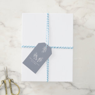 Elegant white blue-grey monogram newlywed  gift tags