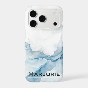 Elegant white & Blue marble Stylish costom Name