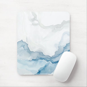 Elegant white & Blue marble Stylish costom Name Mouse Mat