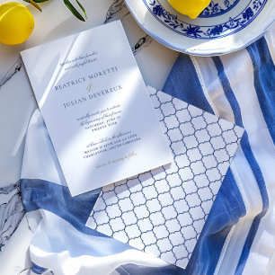 Elegant White & Blue Mediterranean Wedding Invitation