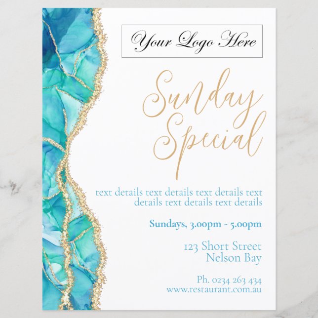 Elegant White Blue Restaurant Special Poster (Front)