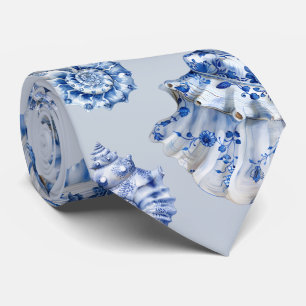 Elegant white blue seashells Neck Tie