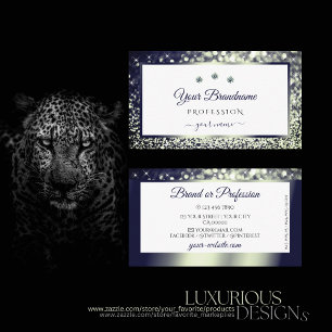 Elegant White Blue Silver Ombre Sparkle Glitter Business Card