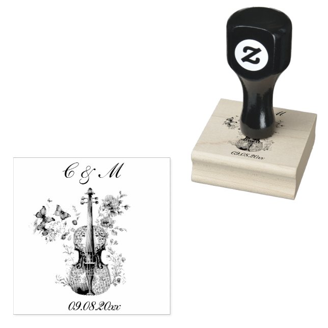 Elegant White & Blue Violin Wedding  Rubber Stamp (Stamped)