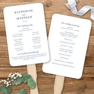 Elegant White & Blue Wedding Ceremony Program Hand Fan