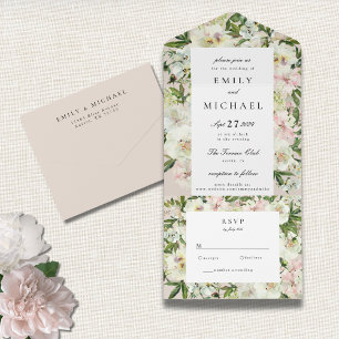Elegant White Blush Peony Garden Wedding All In One Invitation
