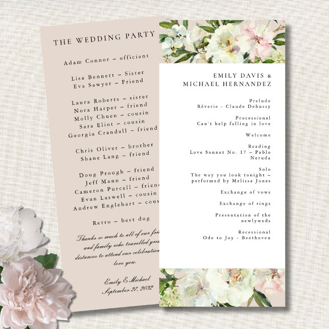 Elegant White Blush Peony Garden Wedding Programme (Creator Uploaded)