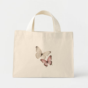 Elegant White & Blush Pink Butterflies Mini Tote Bag