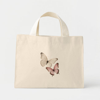 Elegant White & Blush Pink Butterflies Mini Tote Bag