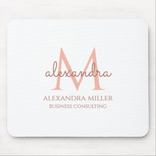 Elegant White Blush Pink Modern Monogram Name Mouse Mat