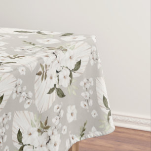 Elegant White Boho Floral Watercolor Pattern Tablecloth