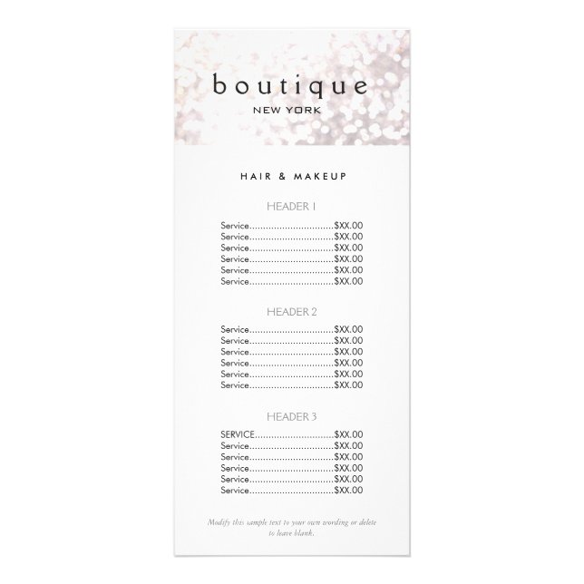 Elegant White Bokeh Salon Price List Menu (Front)