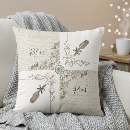 Elegant White Bookish Quill Home Décor Reading Cushion