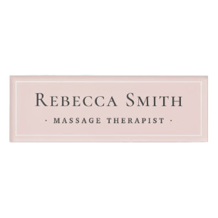 Elegant white border blush pink name tag